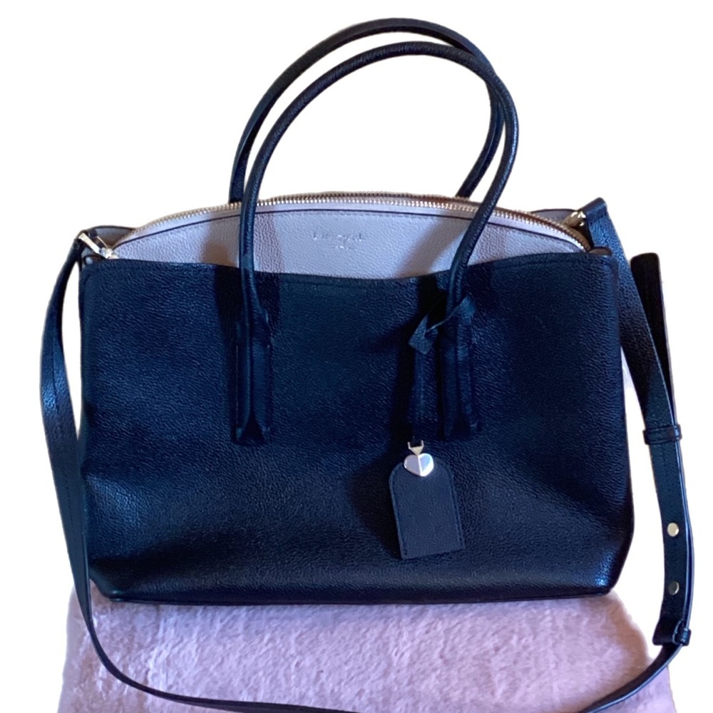 Kate Spade Margaux Two Tone Black & Taupe Pebbled Leather Handbag